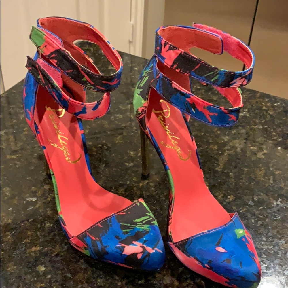 Blue and pink shoes
